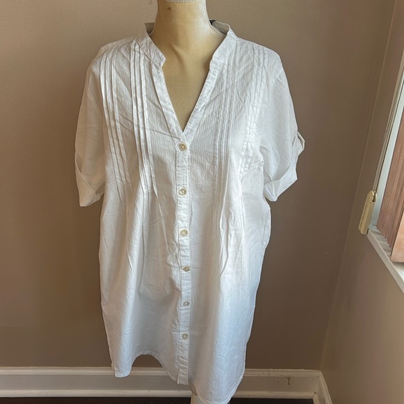 Other - Club Z Collection Womens Tunic White Swim Cotton Cover up Sz L PinTucks